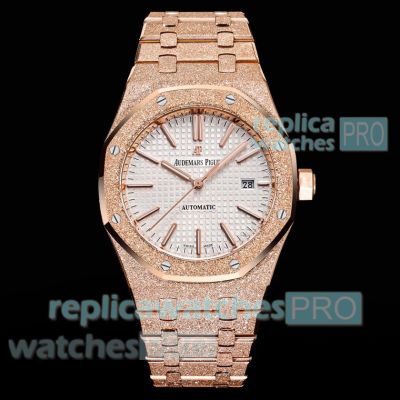 Swiss Replica OMF Audemars Piguet Royal Oak Cal. 3120 Rose Gold Frost Gold Watch 